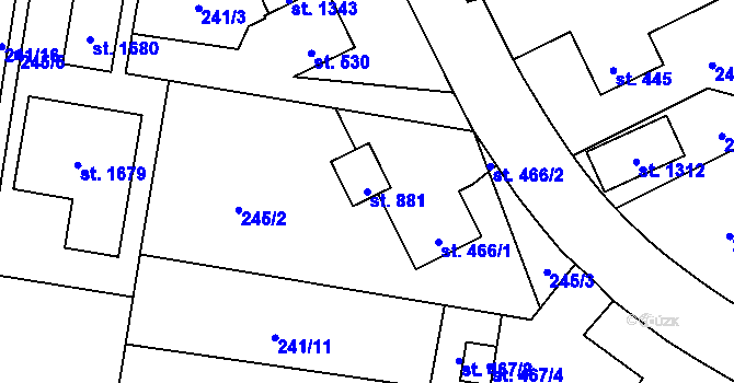 Parcela st. 881 v KÚ Muglinov, Katastrální mapa