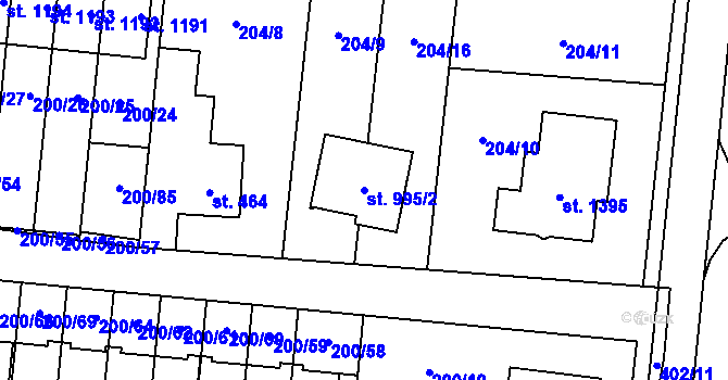 Parcela st. 995/2 v KÚ Muglinov, Katastrální mapa