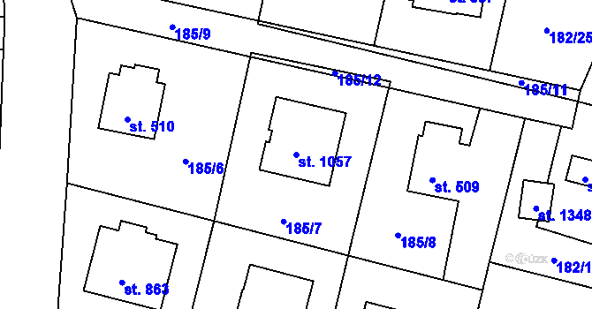 Parcela st. 1057 v KÚ Muglinov, Katastrální mapa