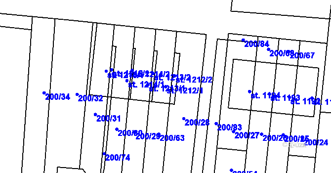Parcela st. 1212/1 v KÚ Muglinov, Katastrální mapa