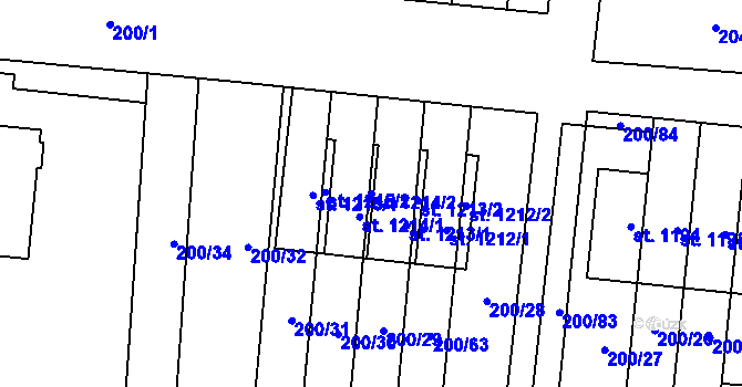 Parcela st. 1214/2 v KÚ Muglinov, Katastrální mapa