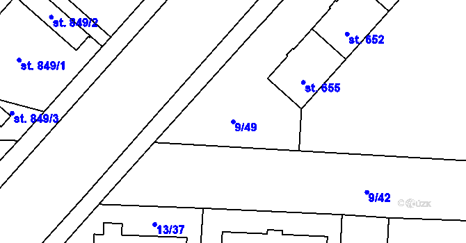 Parcela st. 9/49 v KÚ Muglinov, Katastrální mapa