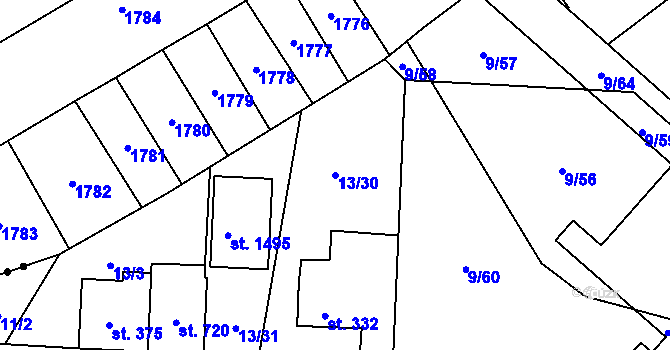 Parcela st. 13/30 v KÚ Muglinov, Katastrální mapa