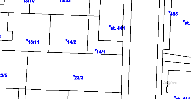 Parcela st. 14/1 v KÚ Muglinov, Katastrální mapa