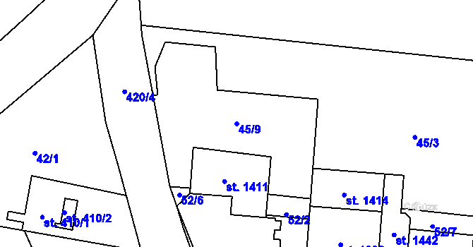 Parcela st. 45/9 v KÚ Muglinov, Katastrální mapa