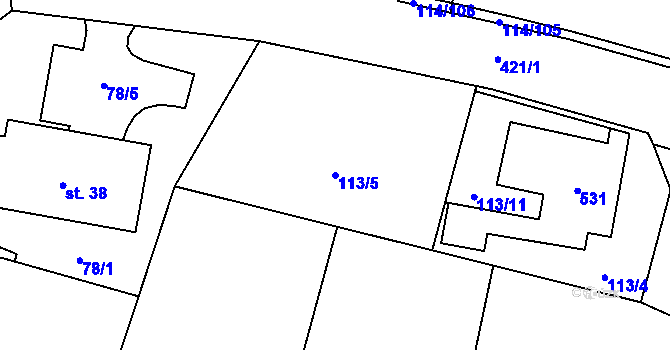 Parcela st. 113/5 v KÚ Muglinov, Katastrální mapa