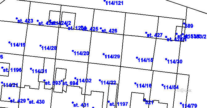 Parcela st. 114/29 v KÚ Muglinov, Katastrální mapa