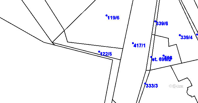 Parcela st. 122/5 v KÚ Muglinov, Katastrální mapa