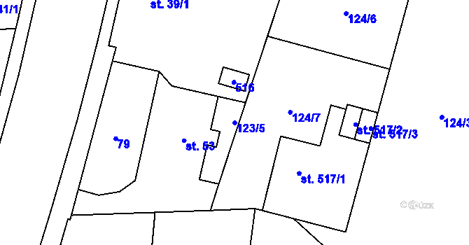 Parcela st. 123/5 v KÚ Muglinov, Katastrální mapa