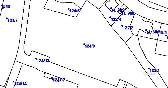 Parcela st. 124/9 v KÚ Muglinov, Katastrální mapa