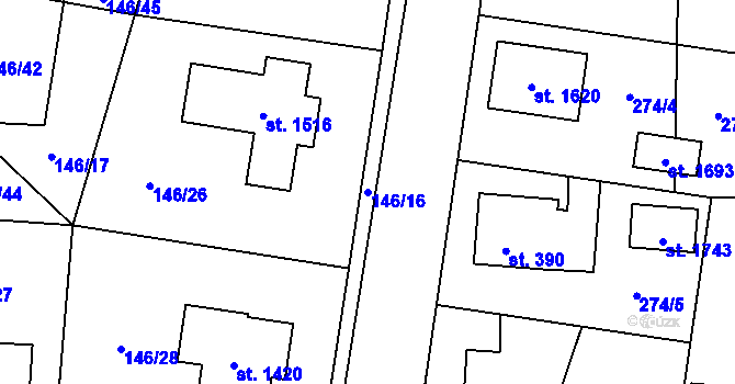Parcela st. 146/16 v KÚ Muglinov, Katastrální mapa