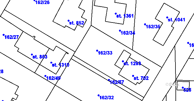 Parcela st. 162/33 v KÚ Muglinov, Katastrální mapa