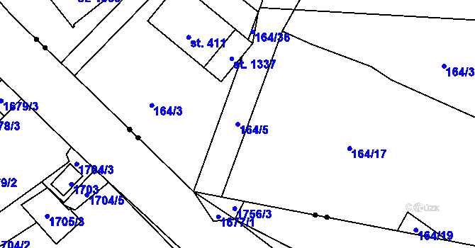 Parcela st. 164/5 v KÚ Muglinov, Katastrální mapa