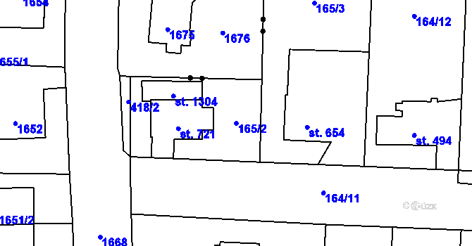 Parcela st. 165/2 v KÚ Muglinov, Katastrální mapa