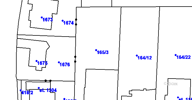 Parcela st. 165/3 v KÚ Muglinov, Katastrální mapa