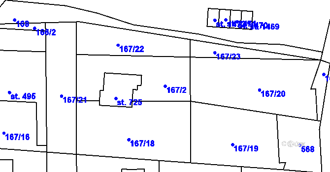 Parcela st. 167/2 v KÚ Muglinov, Katastrální mapa