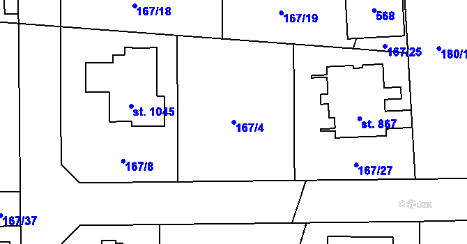 Parcela st. 167/4 v KÚ Muglinov, Katastrální mapa