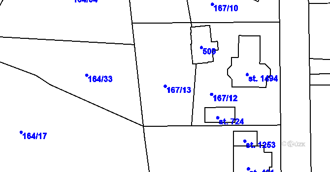 Parcela st. 167/13 v KÚ Muglinov, Katastrální mapa