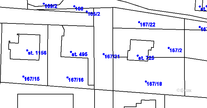 Parcela st. 167/21 v KÚ Muglinov, Katastrální mapa