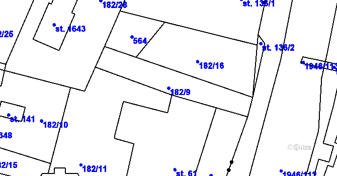 Parcela st. 182/9 v KÚ Muglinov, Katastrální mapa