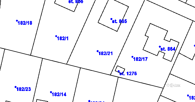 Parcela st. 182/21 v KÚ Muglinov, Katastrální mapa