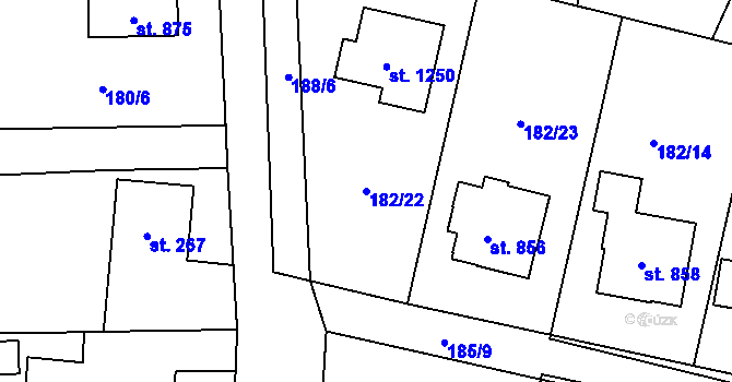 Parcela st. 182/22 v KÚ Muglinov, Katastrální mapa