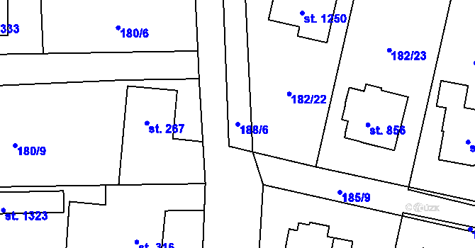 Parcela st. 188/6 v KÚ Muglinov, Katastrální mapa