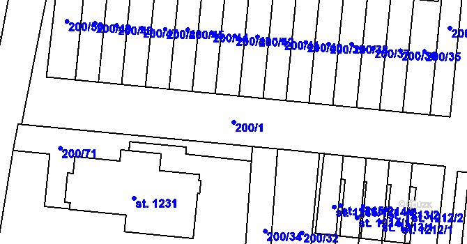 Parcela st. 200/1 v KÚ Muglinov, Katastrální mapa