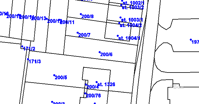 Parcela st. 200/6 v KÚ Muglinov, Katastrální mapa