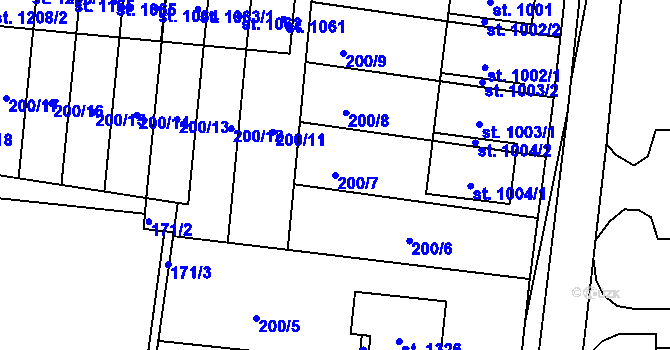 Parcela st. 200/7 v KÚ Muglinov, Katastrální mapa