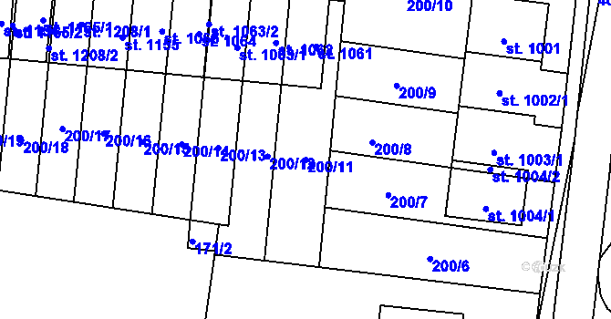 Parcela st. 200/11 v KÚ Muglinov, Katastrální mapa