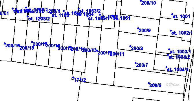 Parcela st. 200/12 v KÚ Muglinov, Katastrální mapa