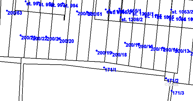 Parcela st. 200/19 v KÚ Muglinov, Katastrální mapa
