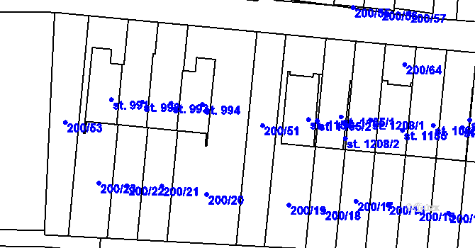 Parcela st. 200/52 v KÚ Muglinov, Katastrální mapa