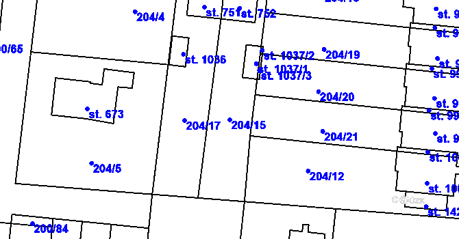 Parcela st. 204/15 v KÚ Muglinov, Katastrální mapa