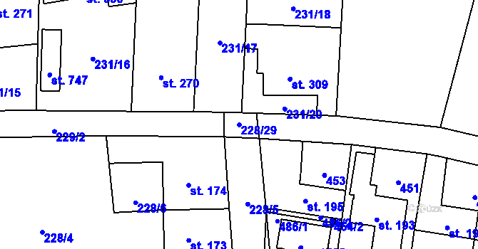 Parcela st. 228/29 v KÚ Muglinov, Katastrální mapa