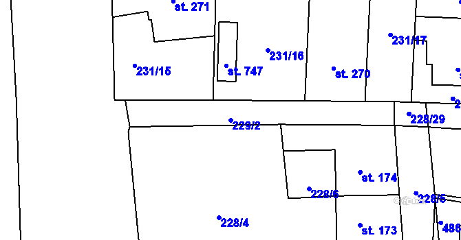 Parcela st. 229/2 v KÚ Muglinov, Katastrální mapa