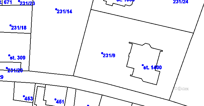 Parcela st. 231/9 v KÚ Muglinov, Katastrální mapa