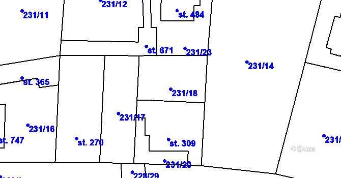 Parcela st. 231/18 v KÚ Muglinov, Katastrální mapa