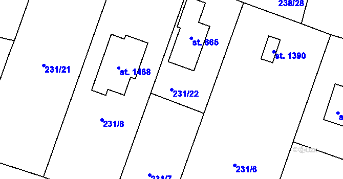 Parcela st. 231/22 v KÚ Muglinov, Katastrální mapa