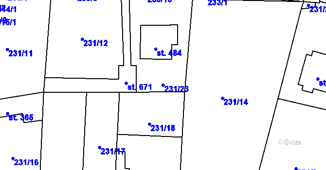 Parcela st. 231/23 v KÚ Muglinov, Katastrální mapa