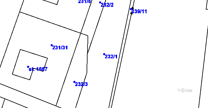 Parcela st. 232/1 v KÚ Muglinov, Katastrální mapa