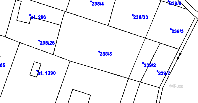 Parcela st. 238/3 v KÚ Muglinov, Katastrální mapa