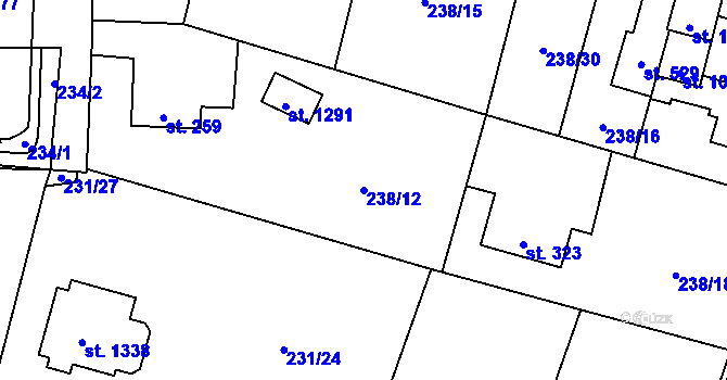 Parcela st. 238/12 v KÚ Muglinov, Katastrální mapa