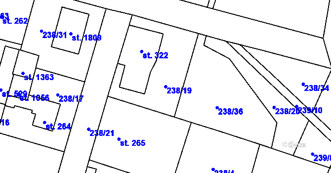 Parcela st. 238/19 v KÚ Muglinov, Katastrální mapa