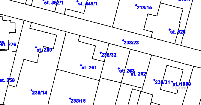 Parcela st. 238/32 v KÚ Muglinov, Katastrální mapa