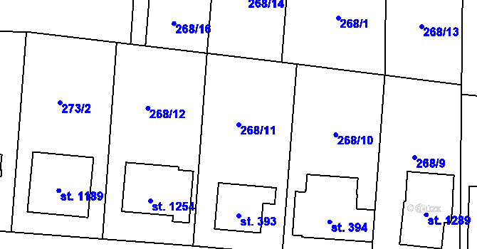 Parcela st. 268/11 v KÚ Muglinov, Katastrální mapa