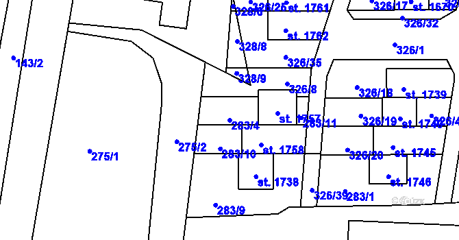Parcela st. 283/4 v KÚ Muglinov, Katastrální mapa