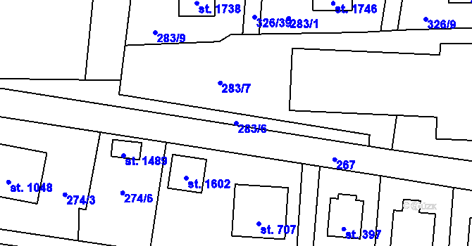 Parcela st. 283/6 v KÚ Muglinov, Katastrální mapa