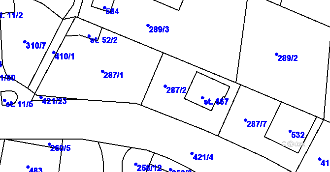 Parcela st. 287/2 v KÚ Muglinov, Katastrální mapa